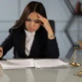 Kancelaria prawna to miejsce, gdzie zapada sprawiedliwość. Kobieta w garniturze pochyla się nad dokumentami, a obok waga symbolizuje równowagę.