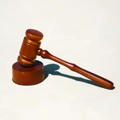 Drewniany młotek sędziowski na jasnym tle. Symbol sprawiedliwości, która decyduje, ile apelacji jest oddalanych.