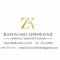 Logo kancelarii adwokackiej ZK, dane kontaktowe i adres.