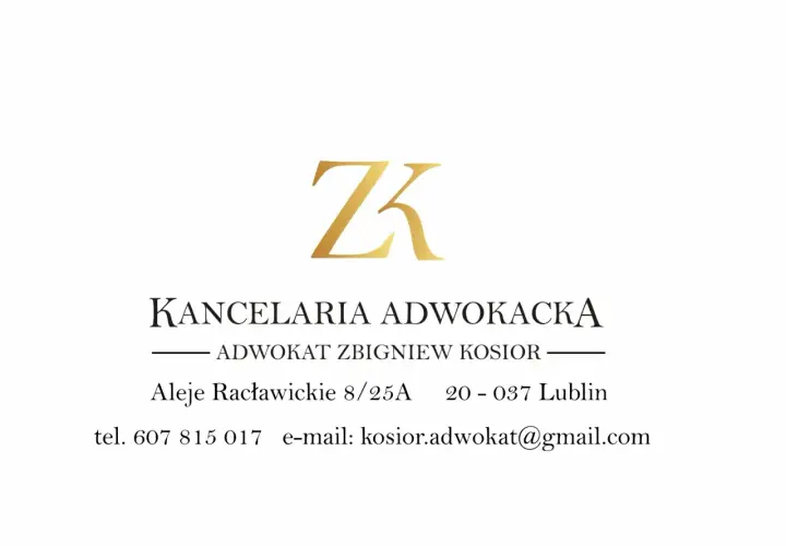 Logo kancelarii adwokackiej ZK, dane kontaktowe i adres.